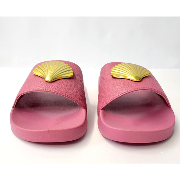 Katy Perry Pool Slide Shell Shoes Womens Size 7M Dark Pink Gold Seashell Sandals - Picture 6 of 12